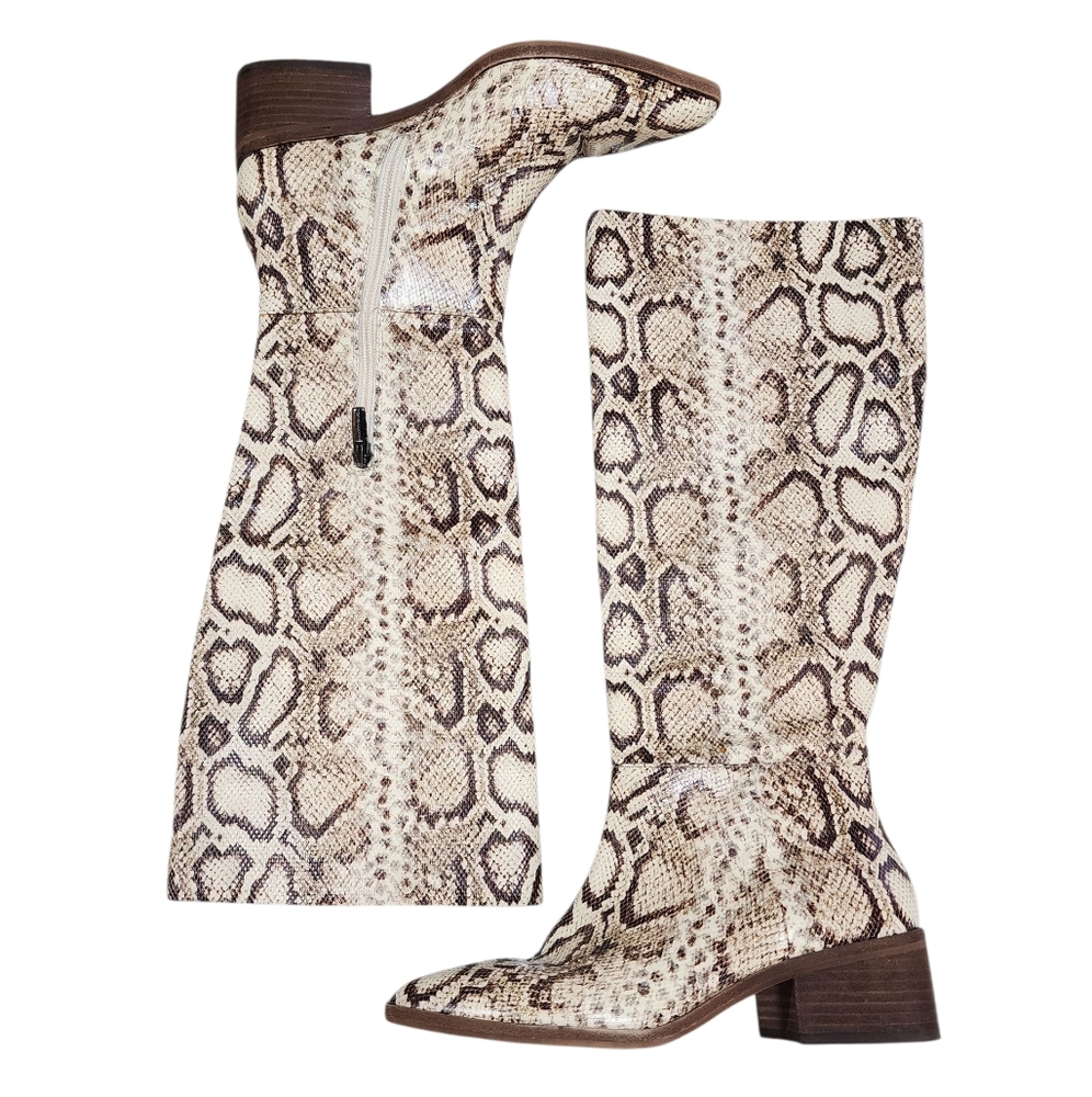 Vince Camuto Beaanna Faux Snakeskin Tall Boot 7M Chunk Heel - Picture 5 of 13